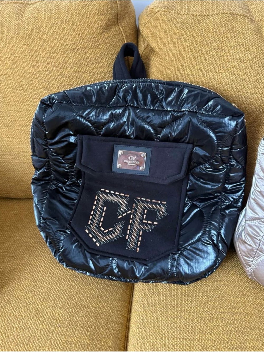 IC COLLECTION Black Quilted Backpack with Stud Logo